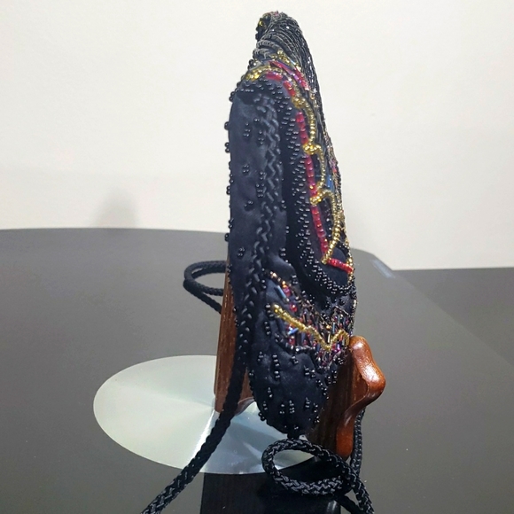 Vintage Art Deco Very So Cute Beaded Black Crossbody Mini Purse. Evening Bags. - Picture 5 of 12